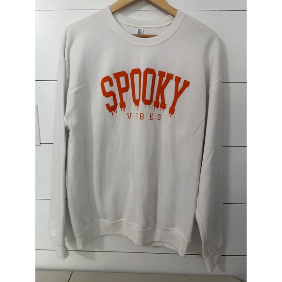 Jerzees Nublend Spooky Vibes Halloween White Graphic Sweatshirt - Large - Picture 1 of 6